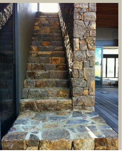 Natural stone custom staircase and entrance